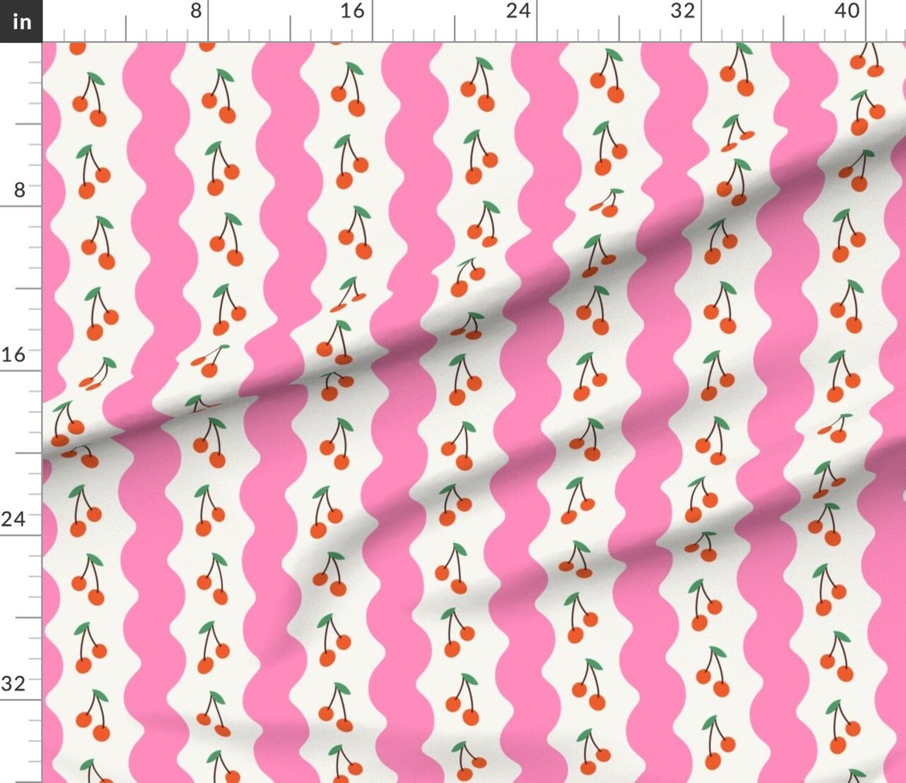 Coquette Y2K Preppy Wide Stripe Cherries Retro Fruit Custom Printed Fabric by Spoonflower Various Fabrics by the Yard or Fat Quarter